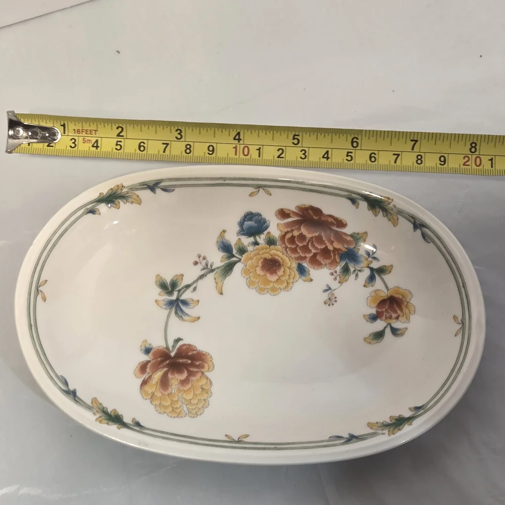 Vintage Floral Tray Set: Ceramic Oval Serving Platter & Metal Butterfly Trinket